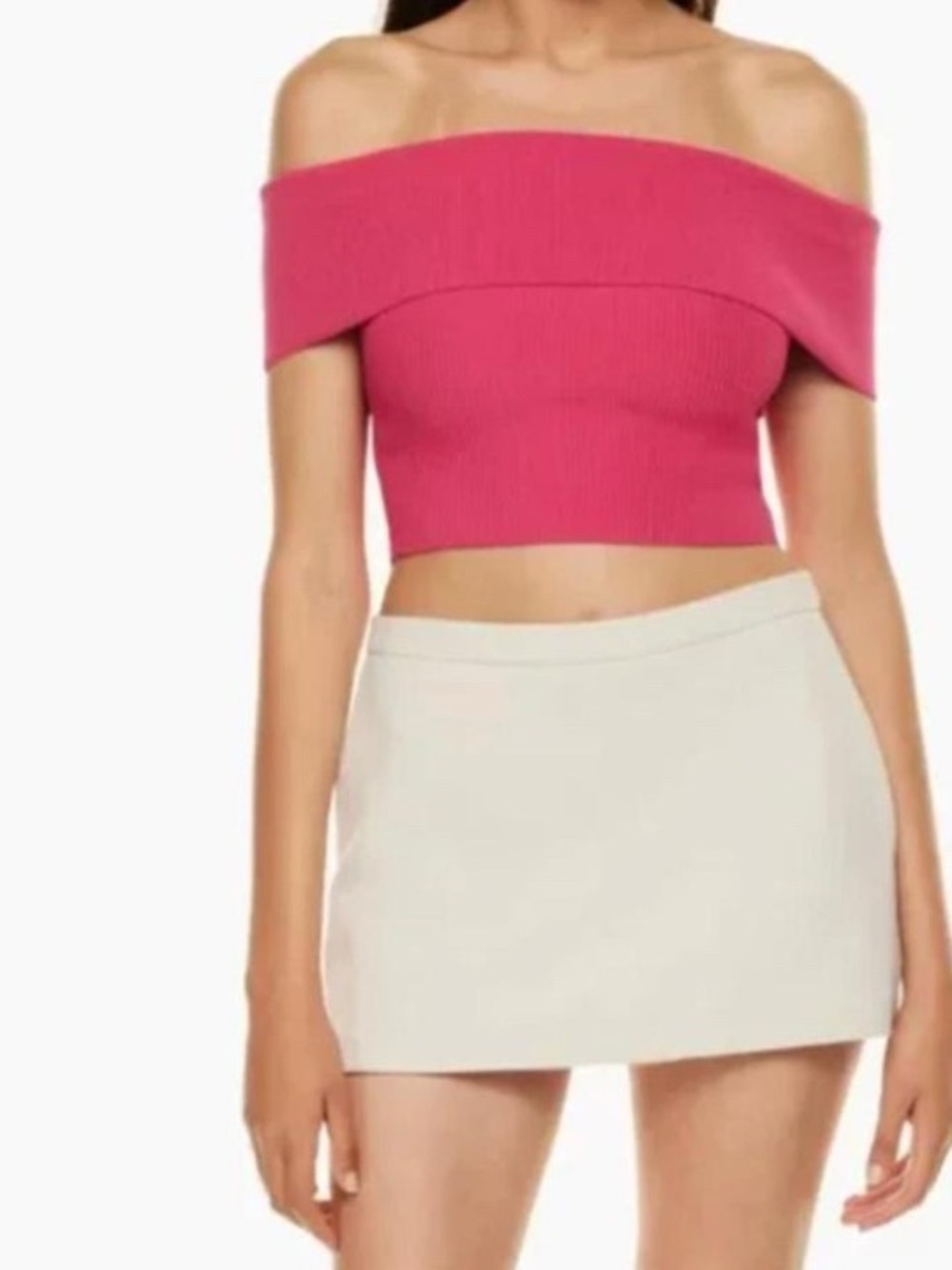 Babaton Sculpt Knit Strapless raspberry Pink Crop Top Size S